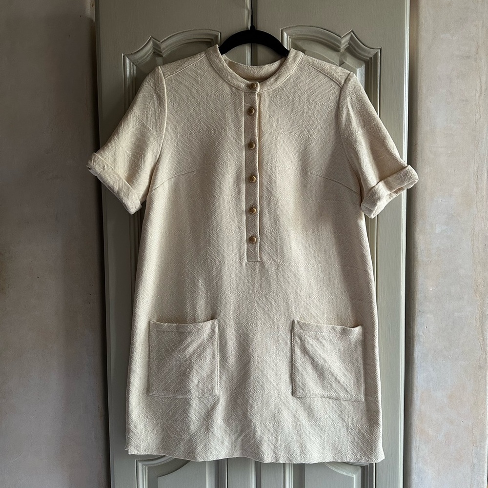 Sezane Cream Short Sleeve Mini Dress